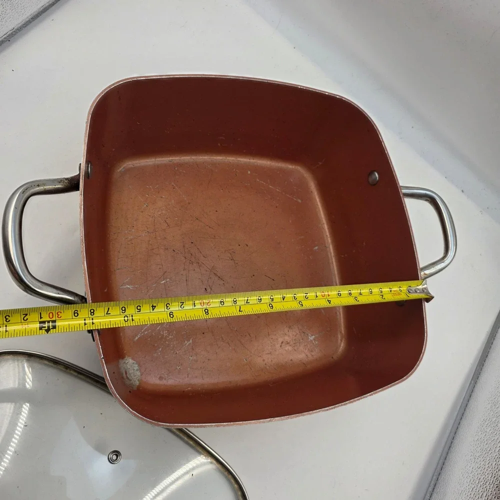 Copper Chef Square Deep Sauté Pan Glass Lid 11 Inch Non-Stick Induction Base L3